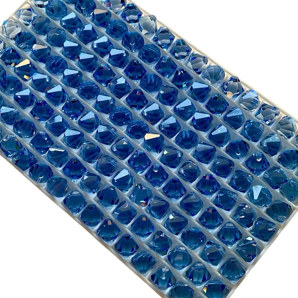 Swarovski Lot/24 8mm Light Sapphire Bicone Faceted Crystals - Made in Au…
